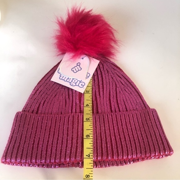 More Than Magic Girls' Ribbed Beanie Hat with Pom Metallic Pink OSFM - Picture 8 of 8